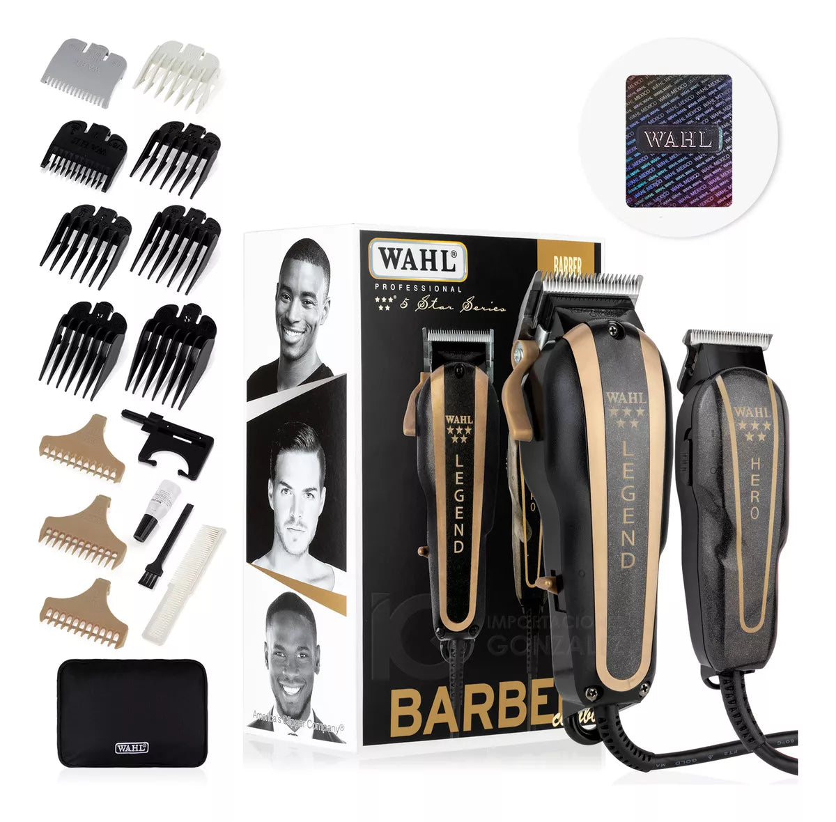 Maquinas Wahl® Barber Combo Black Cordless Original Con Holograma Clipper Magic Clip + Trimmer Detailer Li Para Barbería